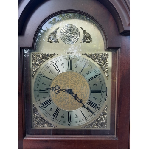 8 - A modern mahogany finished grandfather clock by Richard Broad of Bodmin, Cornwall, with three train ... 