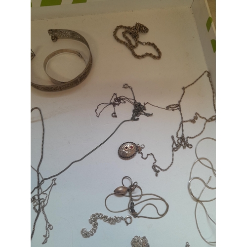 13 - Quantity of mainly silver costume jewellery : filigree bangle and one other