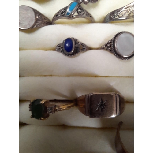 27 - Collection of mainly silver rings, 1 x gold on silver