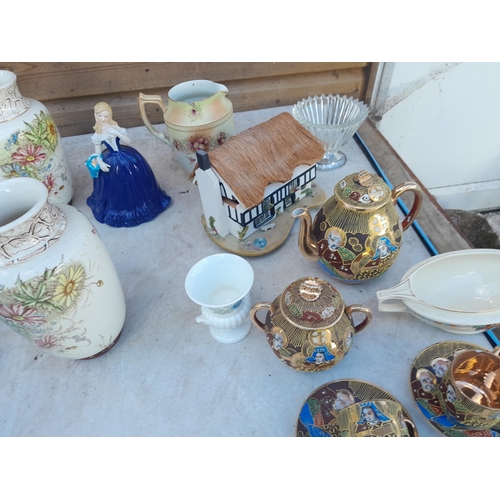 38 - Assorted decorative china, plated tankard and tray set, damaged Goebel figure games etc.