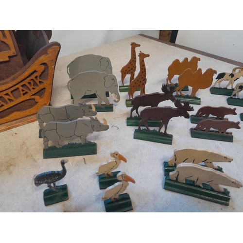 46 - Rare surviving vintage Noah's Ark wooden toy with double animals and Noah with Wife, play worn but i... 