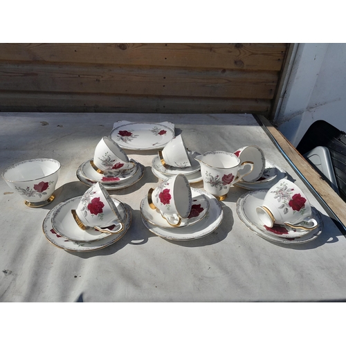 57 - Royal Stafford Roses to Remember pattern tea set one hairline