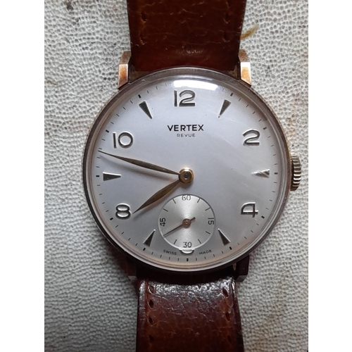 67 - Vintage Gents Vertex wristwatch in a clearly hallmarked 9 ct case with damaged box of issue, Winds f... 