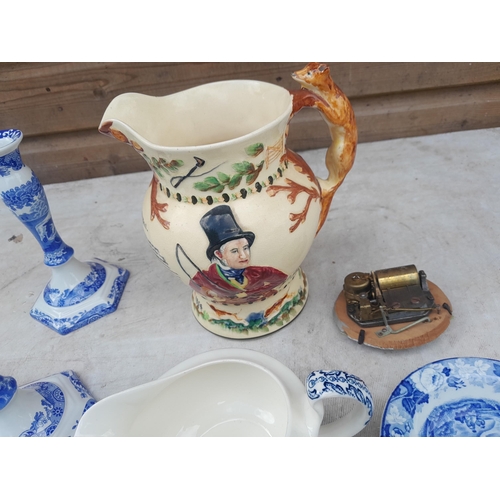 66 - Assorted decorative china : Crown Devon musical tankard, blue and white china etc.