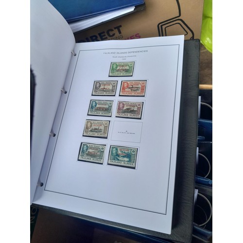 7 - Stamps of South Atlantic in 7 x blue binders with printed pages for all issues to 2014 for Falklands... 