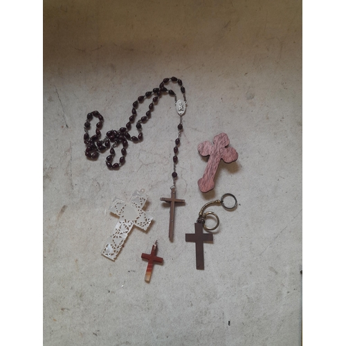 56 - Assorted crosses (Catholic interest) : Carved Mother of pearl, stone wood and metal