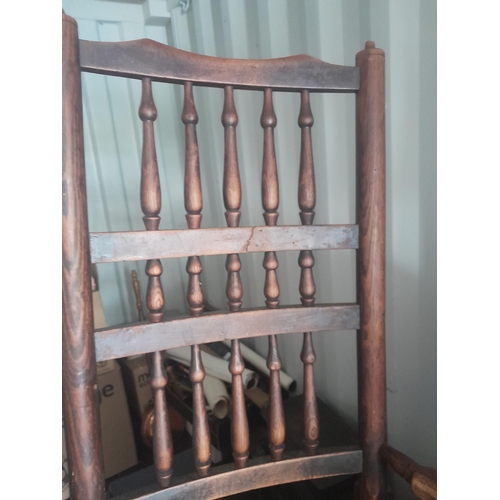 108 - 19th century rocking chair , copper warming pan and cast iron shovel, Singer sewing machine