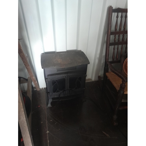 109 - Cast iron (heavy) electric log burner, 2 x metal deed boxes