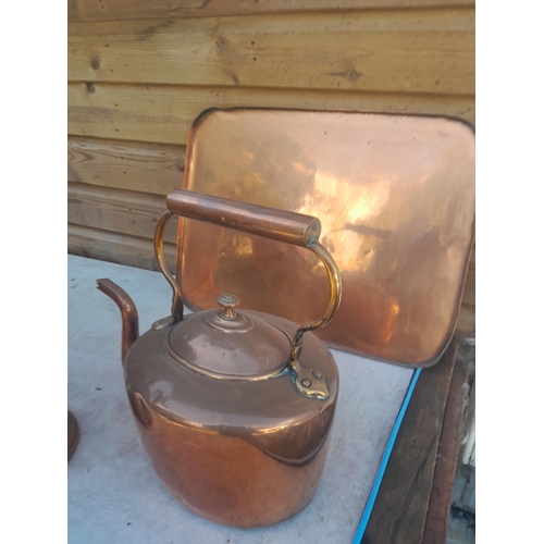 114 - 19th century copper kettle, tray, Samovar etc.