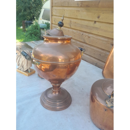 114 - 19th century copper kettle, tray, Samovar etc.