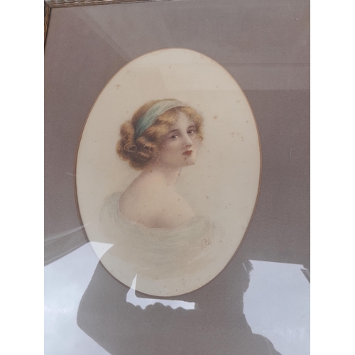 118 - Oval watercolour portrait study of a girl 1915 & faded watercolour by  H L Foster Little Fenchurch S... 