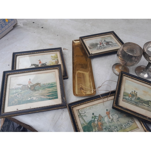 143 - Silver plated ware and hunting prints