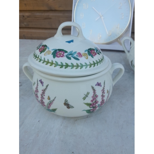 166 - New old stock sealed wall clock 2 x Portmeirion Botanicals serving  tureens both in very good order ... 