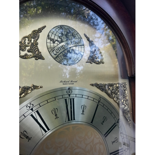 189 - A modern mahogany finished grandfather clock by Richard Broad of Bodmin, Cornwall, with three train ... 