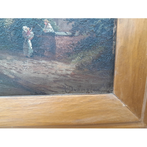 197 - Modern pine frame mirror & 19th century English School oil on panel : Country Landscape by A Dunning... 