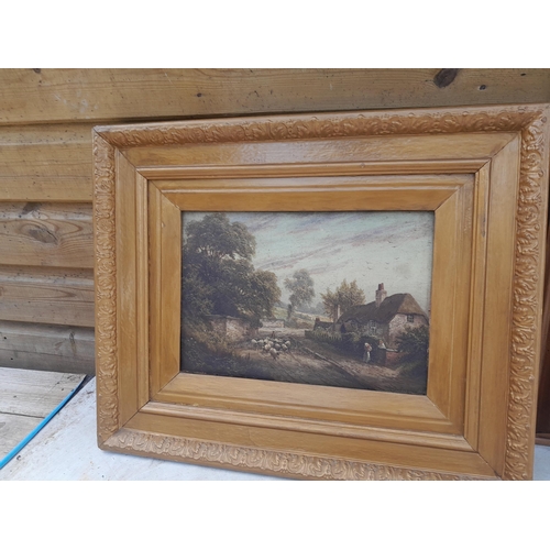 197 - Modern pine frame mirror & 19th century English School oil on panel : Country Landscape by A Dunning... 