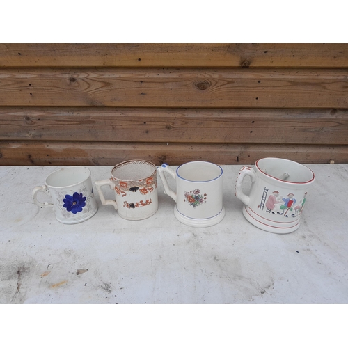 317 - 4 x vintage cider mugs : 2 x frog in the bottom and two others , crazing and hairlines