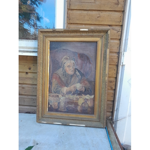 413 - Late 19th / early 20th century oil on canvas Welsh portrait study in gilt gesso frame