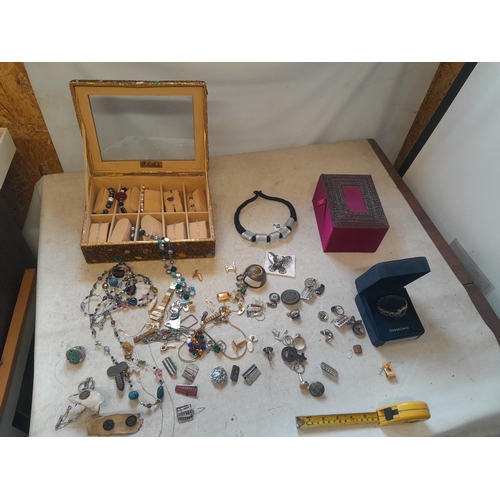 460 - array of costume jewellery some in boxes , 9 ct gold case earrings, Inglewood silver badge, train an... 