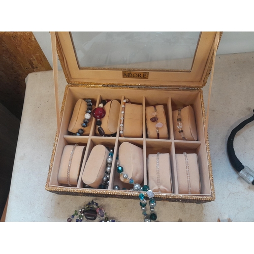 460 - array of costume jewellery some in boxes , 9 ct gold case earrings, Inglewood silver badge, train an... 