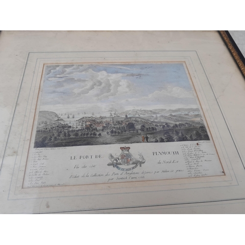 490 - 18th century French map of Plymouth with Parker Gallery label on reverse, 19th century book prints, ... 