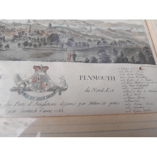 490 - 18th century French map of Plymouth with Parker Gallery label on reverse, 19th century book prints, ... 