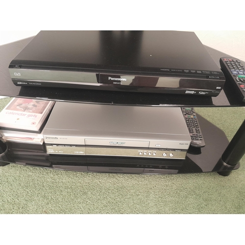 1 - Panasonic flat screen television with DVD player & VHS video recorder and one other monitor