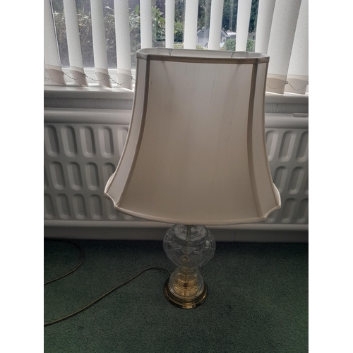 3 - 3 x table lamps : cut glass , 1 x pottery and 1 x brass