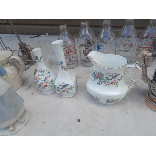 52 - Vintage advertising milk bottles, Heinz condiment holder, & Aynsley pottery