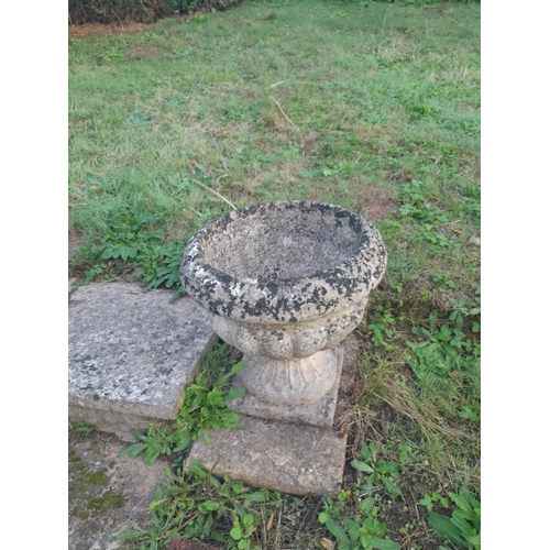 103 - Composite stone garden statues : small rectangular planter ,pair of vases on damaged plinths, bust o... 