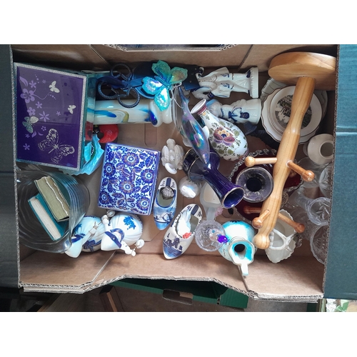 109 - Various boxes of decorative china glass cutlery Royal Doulton horse, mirror etc.