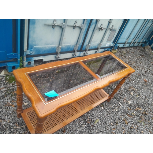 120 - Glass top side table and melamine glass front cabinet