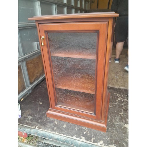 120 - Glass top side table and melamine glass front cabinet