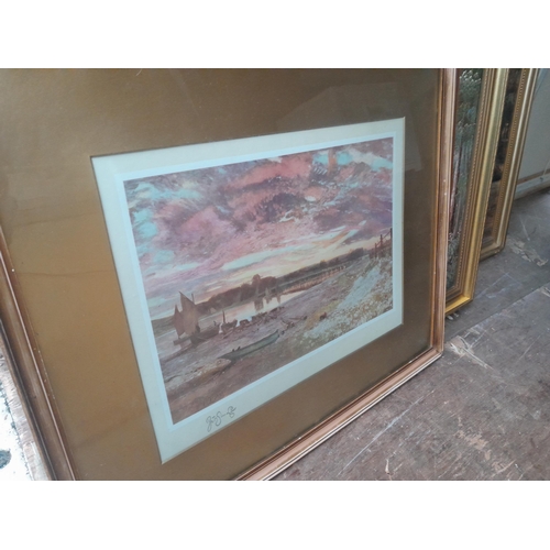 141 - Varied selection of larger format prints, 1 x watercolour some oil paintings from early to late 20th... 