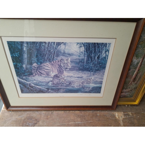 141 - Varied selection of larger format prints, 1 x watercolour some oil paintings from early to late 20th... 