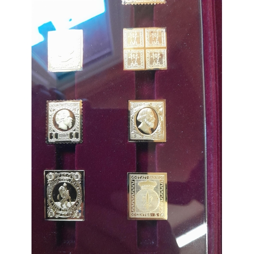 184 - Franklin Mint Official Gold on Silver Proofs of The Worlds First Stamps in folder with separate fold... 