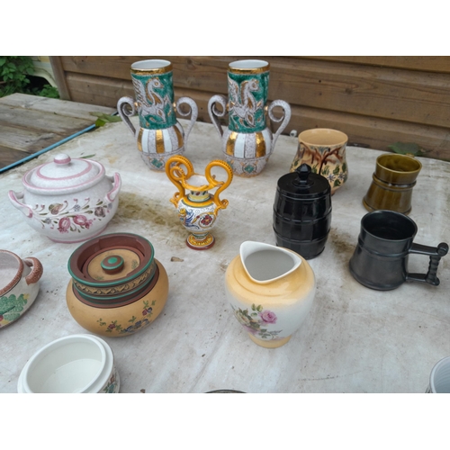 5 - Decorative china : Studio pottery, Damaged Clarice Cliff vase, Italian pottery etc.