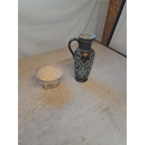 23 - Restored Doulton stoneware jug and Omega style pottery dish