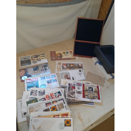 25 - Stamps and First Day Covers, coin covers, empty FDC album and related items