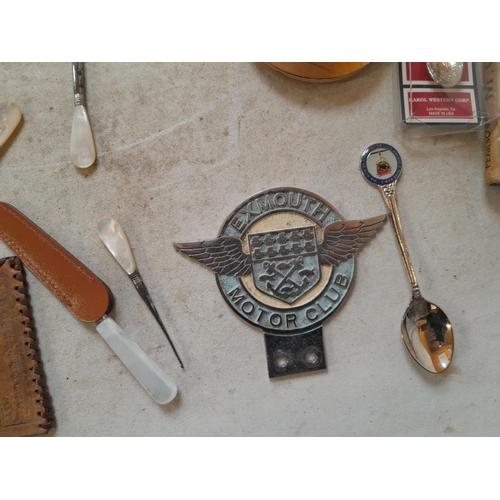 39 - Exmouth Car Club radiator badge, plated spoons etc.