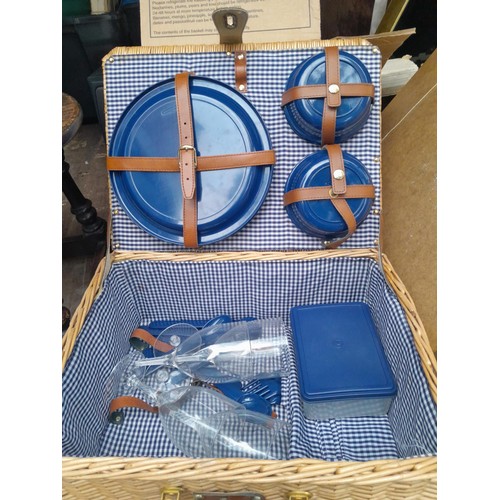 43 - Box of oddments, picture frame, commemorative ware , wicker hamper etc.