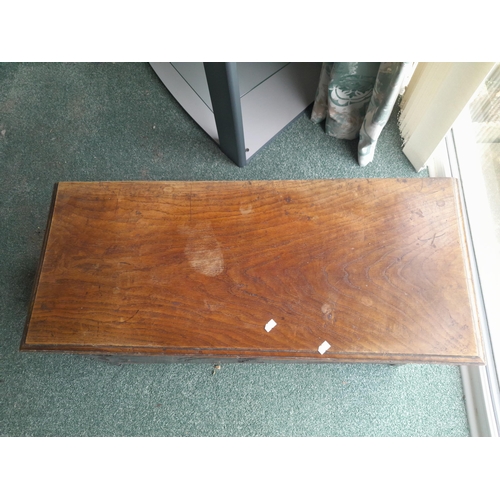 47 - Late 17th / early 18th century oak plank coffer of small proportion with later carving, lid and lock