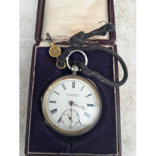 73 - Silver case pocket watch in presentation box