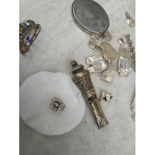 116 - Scrap and other silver items , ashtray, whistle etc.