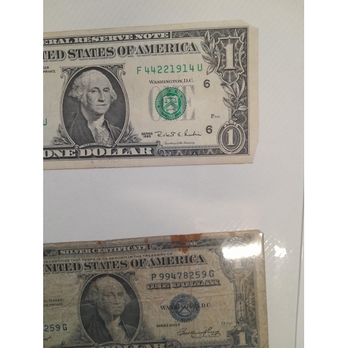 209 - 2 x 1 Dollar bills & 2 x £1 notes from circ. Peppiatt chief cashier