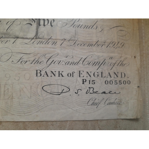 211 - White £5 note, Beale chief cashier , from circ. BOE P15 005500, with folds