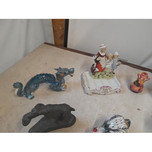 254 - Decorative china : Yardley advertising soap dish, dragon ornament, commemorative ware etc.