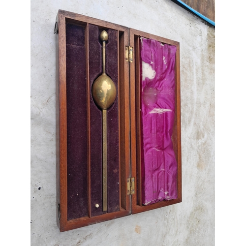 319 - Victorian Hydrometer with some parts missing in inlaid mahogany box by Buss