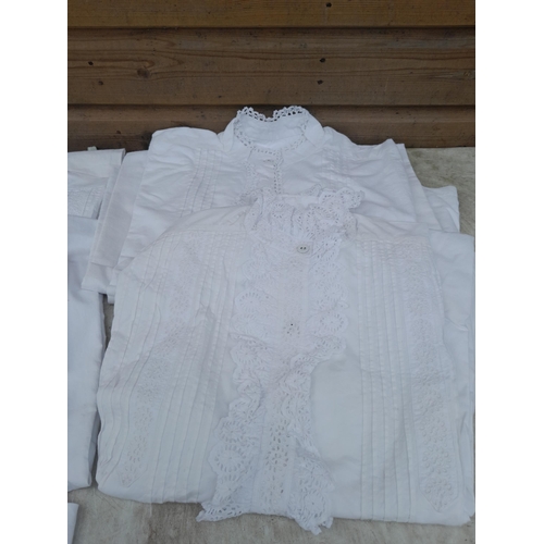 333 - Small collection of early 20th century cotton night dresses & crochet work bedspread