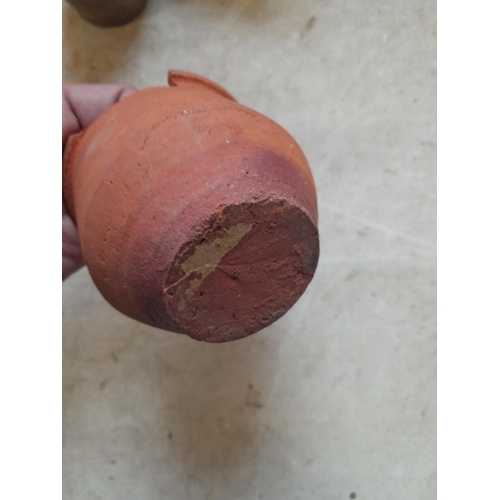 349 - Antique terracotta pot, treen and wooden ware etc.